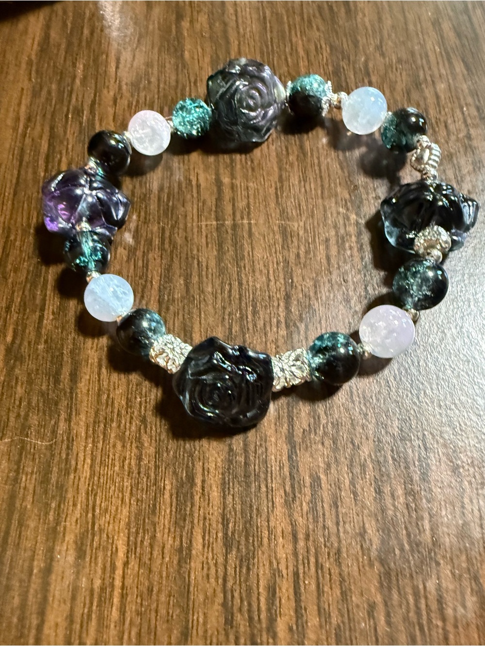 Handcrafted Black Rose Beaded Stretch Bracelet - Women Jewelry